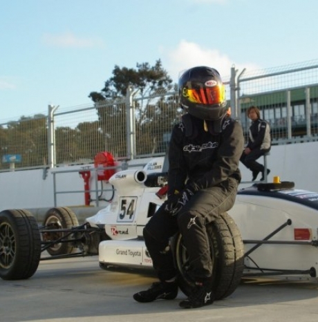 Calan Williams sitting on the tyre